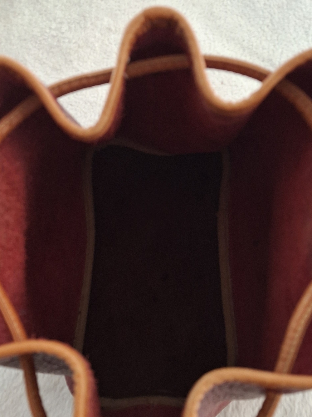 Dooney & Bourke Burgundy and Brown Pebbled Leather Drawstring Shoulder Bag - Picture 9 of 10